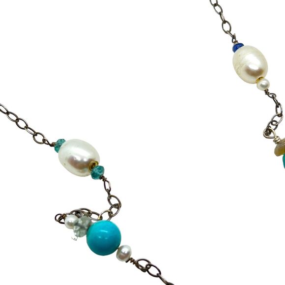 Shube Dakota West Sterling Multi Gemstone Native Necklace Station 925 Retro VTG - Picture 4 of 16